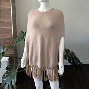 Pinotti Cashmere / Wool Leather Fringed Poncho Beige O/S NWT♥️